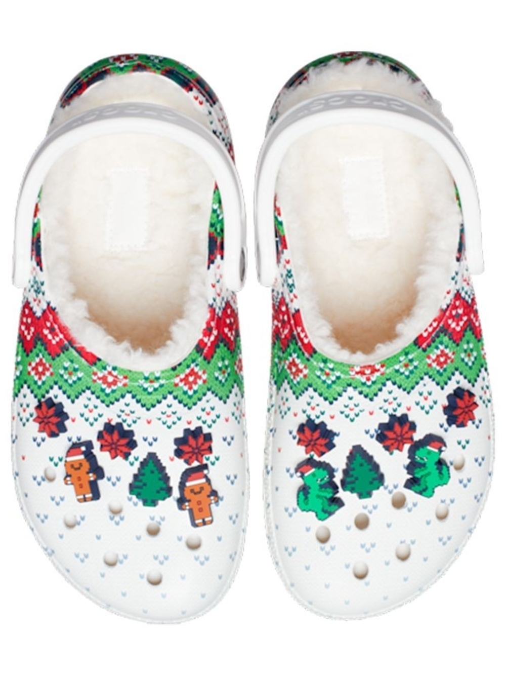 CROCS Holiday Fair Isle Fuzzy-Lined Clogs - White Green Red